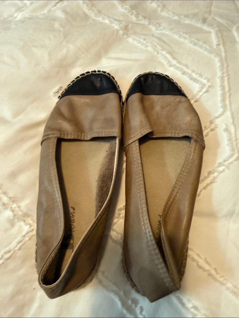 Women’s Two-Tone Taupe and Black Slip-On Flats -Brand Brown's